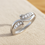 Elegant Wave-Design Diamond CZ Ring in Sterling Silver Finish