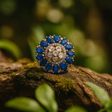 925 Silver Moissanite Polki & Cubic Zirconia Blue Stone Ring