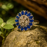 925 Silver Moissanite Polki & Cubic Zirconia Blue Stone Ring