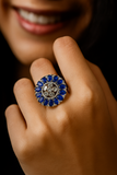 925 Silver Moissanite Polki & Cubic Zirconia Blue Stone Ring