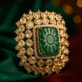 925 Silver Gold-Plated Moissanite Polki Adjustable Ring – Gemstone Studded Elegance