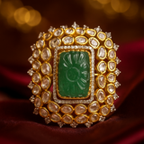 925 Silver Gold-Plated Moissanite Polki Adjustable Ring – Gemstone Studded Elegance