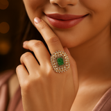 925 Silver Gold-Plated Moissanite Polki Adjustable Ring – Gemstone Studded Elegance