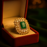 925 Silver Gold-Plated Moissanite Polki Adjustable Ring – Gemstone Studded Elegance