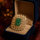 925 Silver Gold-Plated Moissanite Polki Adjustable Ring – Gemstone Studded Elegance