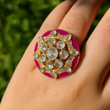 925 Silver Gold-Plated Moissanite Polki Adjustable Ring – Red Cubic Zirconia Wedding Jewelry