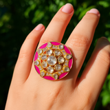 925 Silver Gold-Plated Moissanite Polki Adjustable Ring – Red Cubic Zirconia Wedding Jewelry