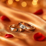 925 Silver Adjustable Couple Rings – Sun & Moon Engraved Promise Bands