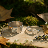 Personalized Couples Promise Rings – Adjustable 925 Sterling Silver, Sanded Strip Design