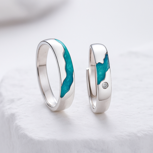 925 Sterling Silver Aurora Galaxy Couple Rings – Matching Anniversary Bands