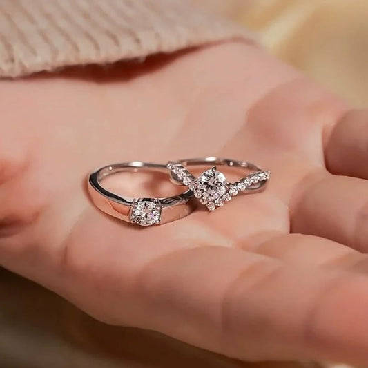 925 Sterling Silver Promise Rings for Couples- Matching Adjustable Rings with Engraving Gift Her