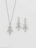"925 Sterling Silver CZ Necklace & Earring Set – Elegant Wedding Jewelry for Her"