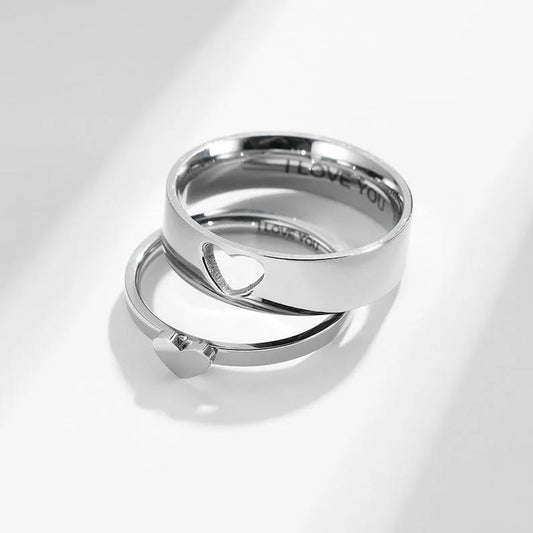 925 Silver Couple Rings – Interlocking Heart Promise Bands with "I Love You" Engraving