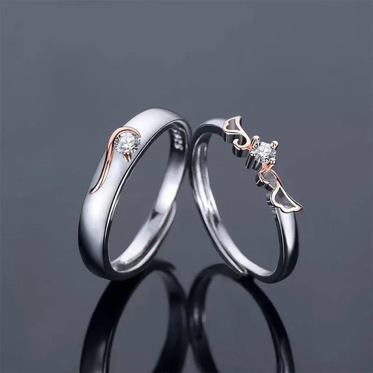 Couples Promise Rings – 925 Silver Adjustable Set, Anniversary & Valentine’s Day Jewelry Gift