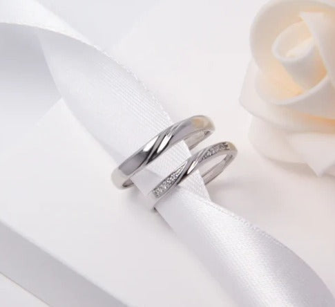 925 sterling  Silver Couple Rings – Crisscross & Crystal Detail Design