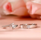 Modern 925 Silver Couple Rings with CZ Stones – Adjustable Matching Set
