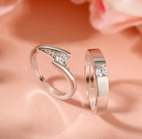 Modern 925 Silver Couple Rings with CZ Stones – Adjustable Matching Set