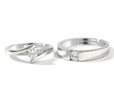 Modern 925 Silver Couple Rings with CZ Stones – Adjustable Matching Set