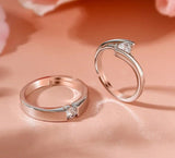 Modern 925 Silver Couple Rings with CZ Stones – Adjustable Matching Set