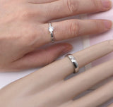 Minimalist Silver Couple Ring Set with Solitaire & Accent Stone – Adjustable Bands