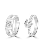 Couple's Silver-Plated Cubic Zirconia Ring Set – Matching Engagement/Wedding Bands