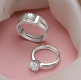 Couple's Silver-Plated Cubic Zirconia Ring Set – Matching Engagement/Wedding Bands