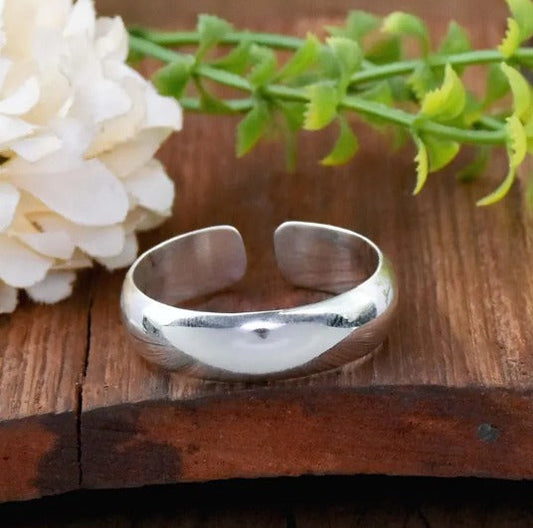 Polished Sterling Silver Adjustable Open Band Ring – Unisex Minimal Design