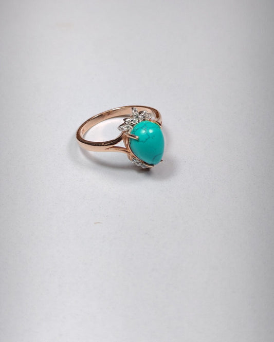 Rose Gold-Plated Ring with Teardrop Turquoise Stone & CZ Accents