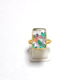 Gold-Plated Rectangular Cocktail Ring with Multicolor Gem Inlay