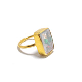 Gold-Plated Rectangular Cocktail Ring with Multicolor Gem Inlay
