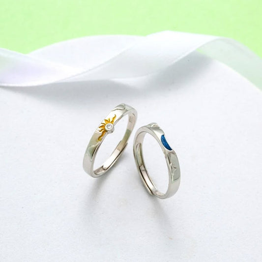 925 Sterling Silversun and moon couple ring meaning Gift To Her